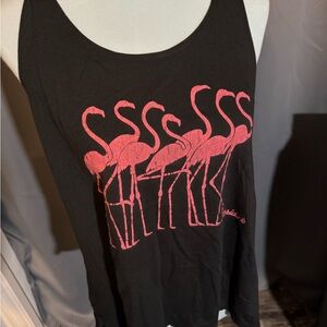 Volcom Black Tank Top with Pink Flamingo Design
